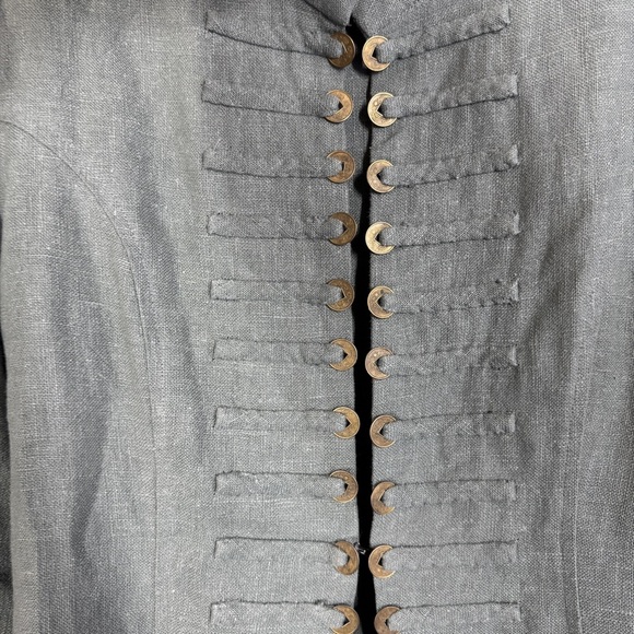 Soft Surroundings Green Ramie Long Tunic Coat Boho Chic Military Jacket Size M - Picture 3 of 16